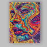 Psychedelic Abstract Female Face Colourful Fluid Line Art Canvas Wall Art Print Decor Picture Ready to Hang
