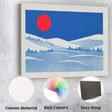 Minimalist Blue Winter Landscape Red Sun Scandinavian Style Canvas Wall Art Print Decor Picture Ready to Hang