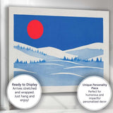 Minimalist Blue Winter Landscape Red Sun Scandinavian Style Canvas Wall Art Print Decor Picture Ready to Hang