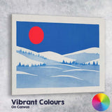 Minimalist Blue Winter Landscape Red Sun Scandinavian Style Canvas Wall Art Print Decor Picture Ready to Hang