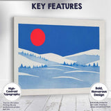 Minimalist Blue Winter Landscape Red Sun Scandinavian Style Canvas Wall Art Print Decor Picture Ready to Hang
