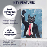 Funny Business Cat Raising Fist Pop Art Illustration Canvas Wall Art Print Decor Picture Ready to Hang