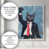 Funny Business Cat Raising Fist Pop Art Illustration Canvas Wall Art Print Decor Picture Ready to Hang