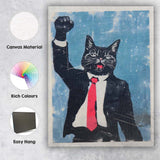 Funny Business Cat Raising Fist Pop Art Illustration Canvas Wall Art Print Decor Picture Ready to Hang