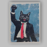 Funny Business Cat Raising Fist Pop Art Illustration Canvas Wall Art Print Decor Picture Ready to Hang