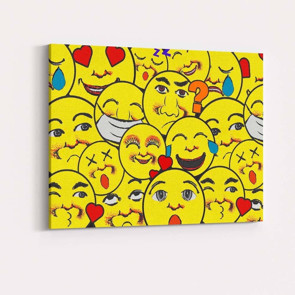 Colourful Emoji Faces Pop Art Collage Illustration Canvas Wall Art Print Decor Picture Ready to Hang