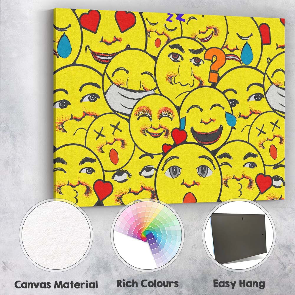 Colourful Emoji Faces Pop Art Collage Illustration Canvas Wall Art Print Decor Picture Ready to Hang