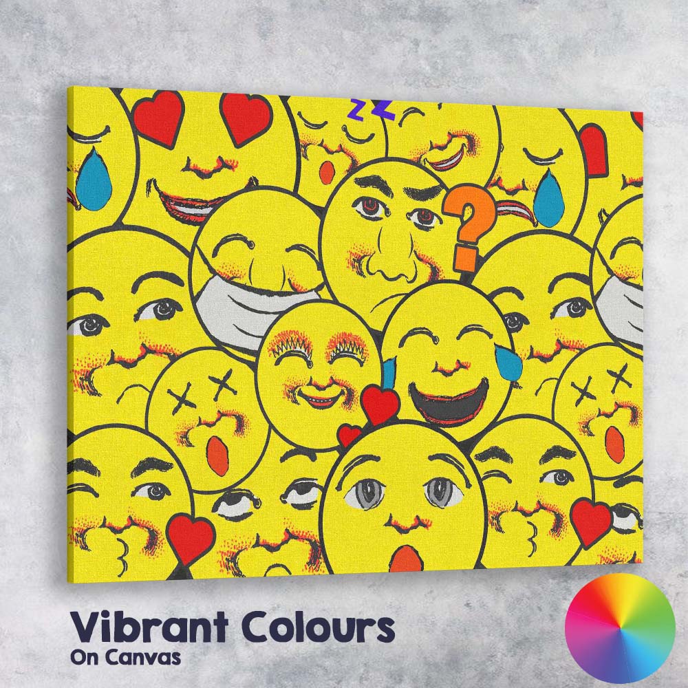 Colourful Emoji Faces Pop Art Collage Illustration Canvas Wall Art Print Decor Picture Ready to Hang