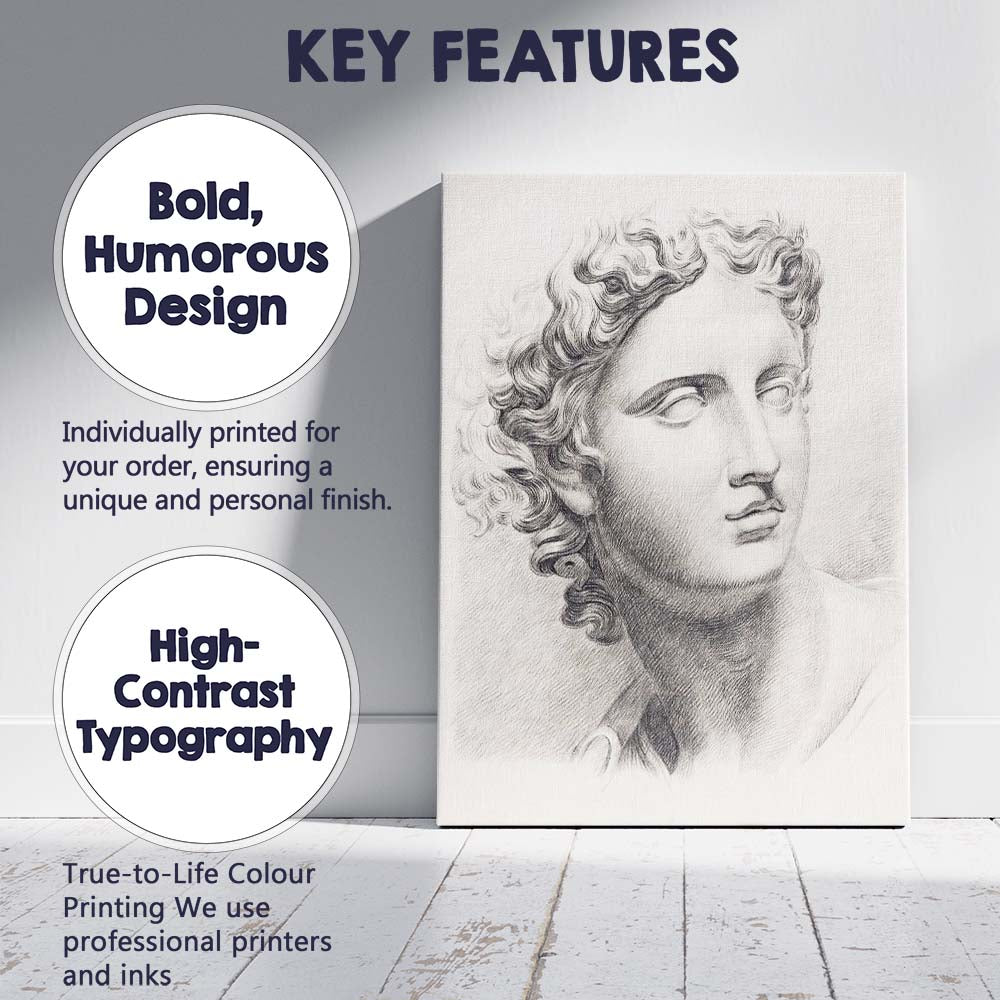 Classical Greek Marble Bust Pencil Sketch Portrait Canvas Wall Art Print Decor Picture Ready to Hang
