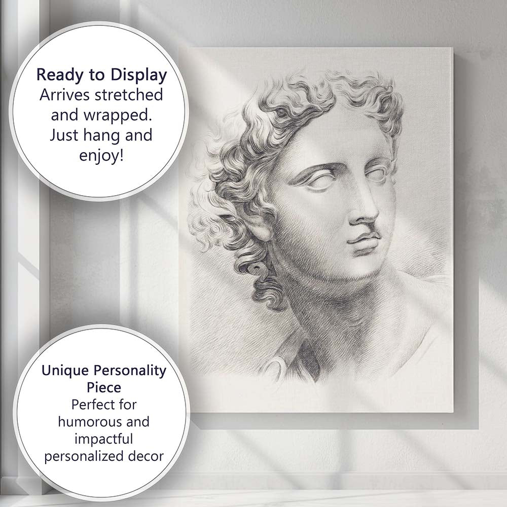 Classical Greek Marble Bust Pencil Sketch Portrait Canvas Wall Art Print Decor Picture Ready to Hang