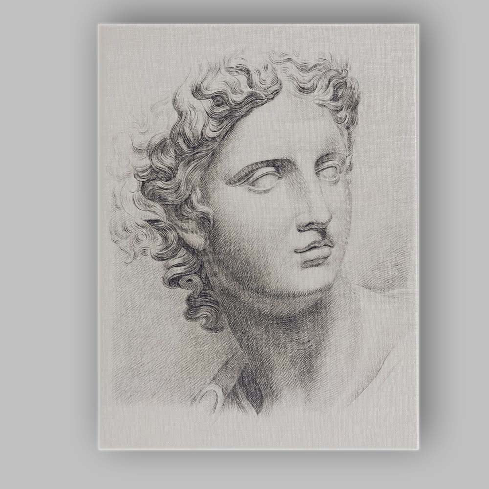 Classical Greek Marble Bust Pencil Sketch Portrait Canvas Wall Art Print Decor Picture Ready to Hang