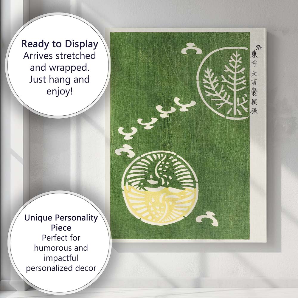 Japanese Minimalist Green Botanical Woodblock Print Canvas Wall Art Print Decor Picture Ready to Hang