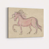 Whimsical Pink Horse Folk Art Illustration Canvas Wall Art Print Decor Picture Ready to Hang
