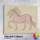 Whimsical Pink Horse Folk Art Illustration Canvas Wall Art Print Decor Picture Ready to Hang