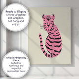 Minimalist Pink Tiger Modern Animal Illustration Canvas Wall Art Print Decor Picture Ready to Hang