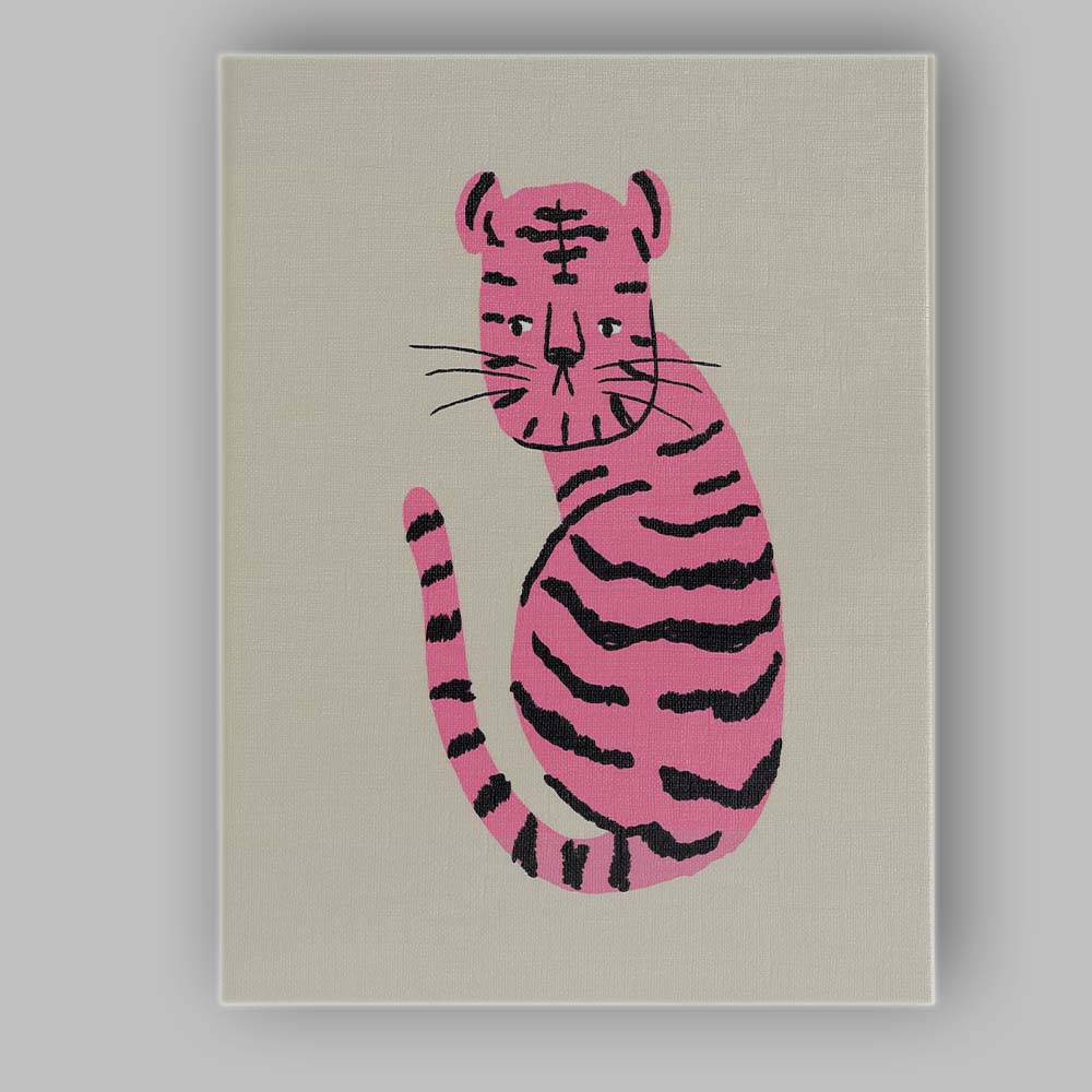 Minimalist Pink Tiger Modern Animal Illustration Canvas Wall Art Print Decor Picture Ready to Hang