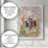 Whimsical Dove Tree Horses Folk Art Illustration Canvas Wall Art Print Decor Picture Ready to Hang