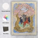 Whimsical Dove Tree Horses Folk Art Illustration Canvas Wall Art Print Decor Picture Ready to Hang