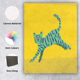 Playful Turquoise Striped Cat Modern Scandinavian Animal Illustration Canvas Wall Art Print Decor Picture Ready to Hang