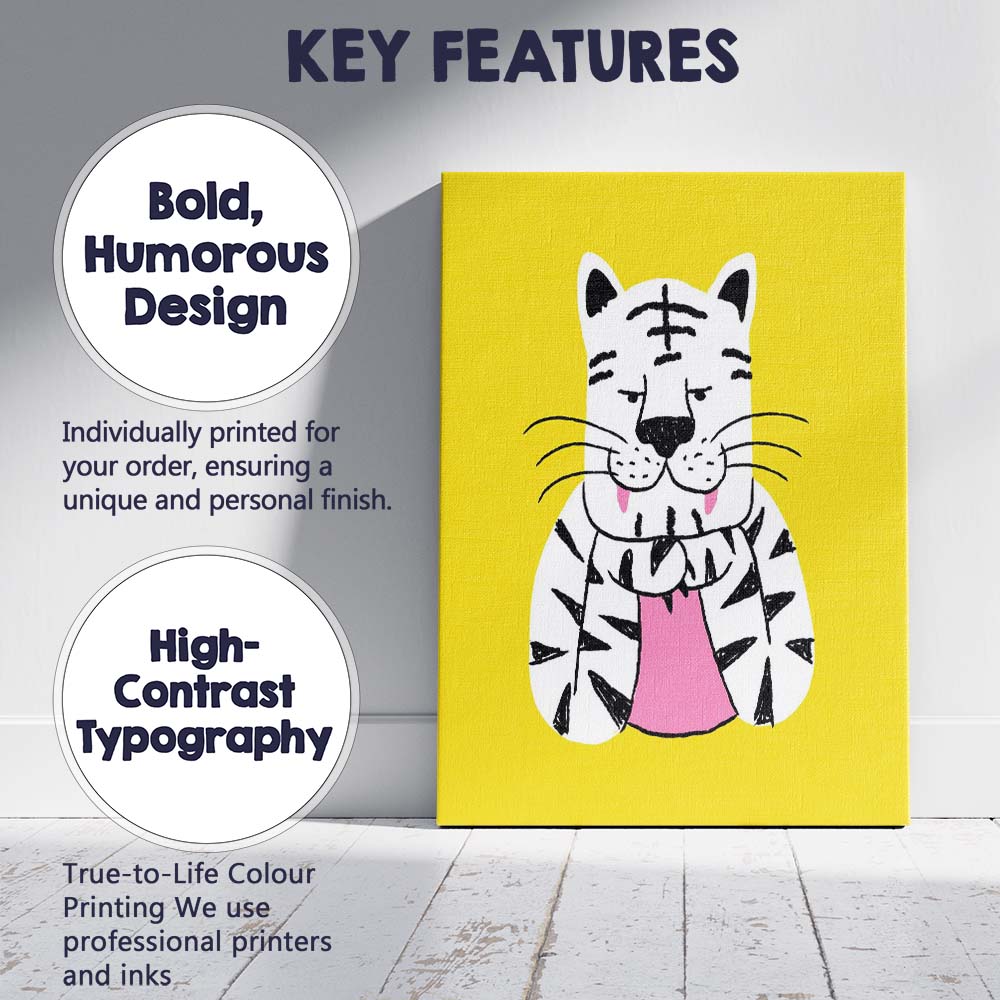 Cute White Tiger Portrait Whimsical Animal Illustration Canvas Wall Art Print Decor Picture Ready to Hang