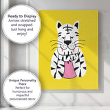 Cute White Tiger Portrait Whimsical Animal Illustration Canvas Wall Art Print Decor Picture Ready to Hang