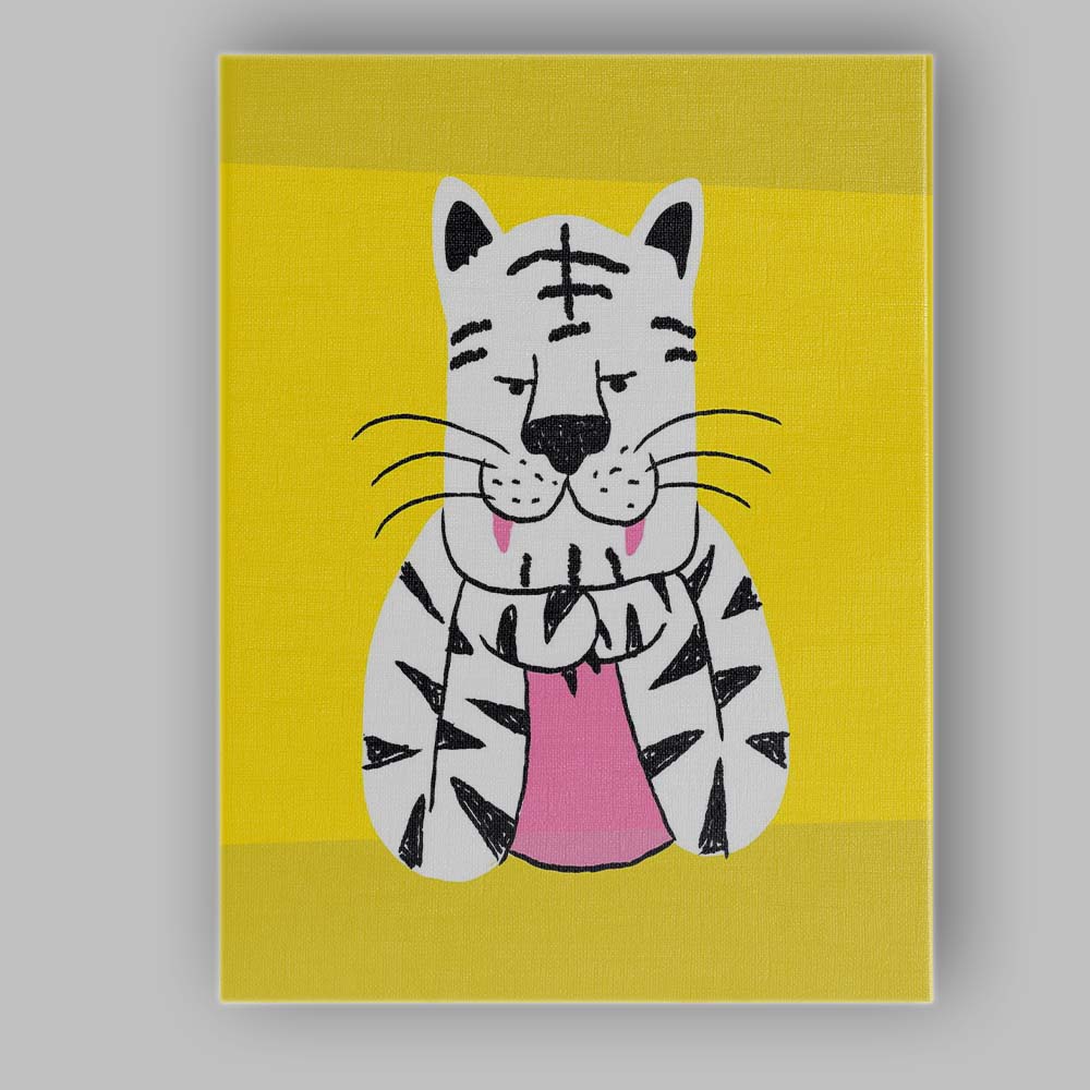 Cute White Tiger Portrait Whimsical Animal Illustration Canvas Wall Art Print Decor Picture Ready to Hang
