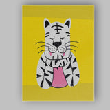 Cute White Tiger Portrait Whimsical Animal Illustration Canvas Wall Art Print Decor Picture Ready to Hang