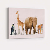 Safari Wildlife Animal Collection Elephant Giraffe Tiger Penguin Illustration Canvas Wall Art Print Decor Picture Ready to Hang