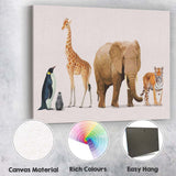 Safari Wildlife Animal Collection Elephant Giraffe Tiger Penguin Illustration Canvas Wall Art Print Decor Picture Ready to Hang
