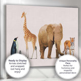 Safari Wildlife Animal Collection Elephant Giraffe Tiger Penguin Illustration Canvas Wall Art Print Decor Picture Ready to Hang