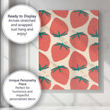 Coral Pink Strawberry Repeat Pattern Scandinavian Fruit Illustration Canvas Wall Art Print Decor Picture Ready to Hang
