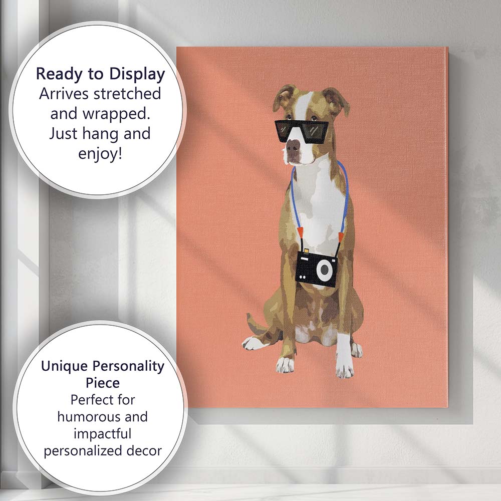 Cool Dog Wearing Sunglasses Camera Portrait Pop Art Canvas Wall Art Print Decor Picture Ready to Hang
