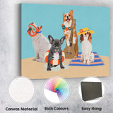 Summer Holiday Dogs Beach Party Cute Pet Illustration Canvas Wall Art Print Decor Picture Ready to Hang