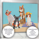 Summer Holiday Dogs Beach Party Cute Pet Illustration Canvas Wall Art Print Decor Picture Ready to Hang