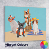 Summer Holiday Dogs Beach Party Cute Pet Illustration Canvas Wall Art Print Decor Picture Ready to Hang