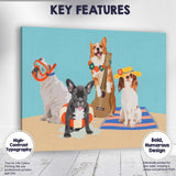 Summer Holiday Dogs Beach Party Cute Pet Illustration Canvas Wall Art Print Decor Picture Ready to Hang