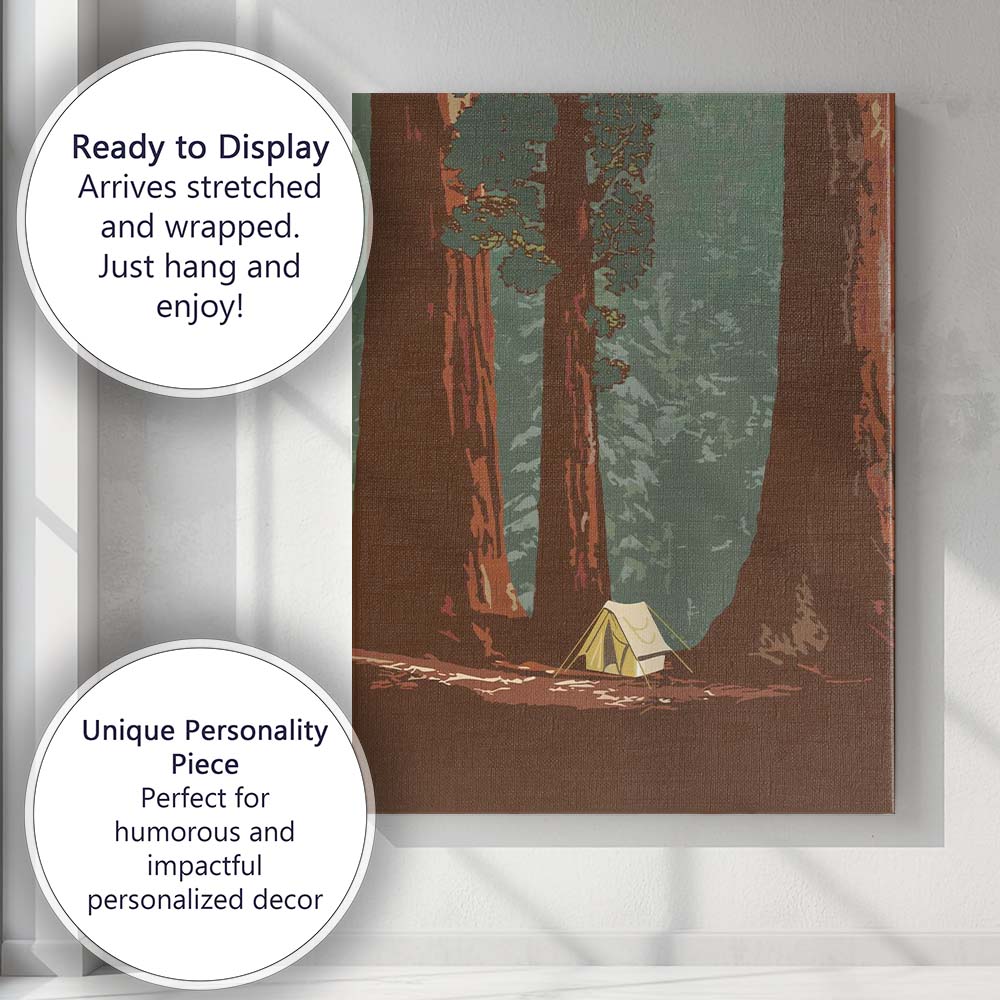 Minimalist Forest Camping Tent Woodland Landscape Illustration Canvas Wall Art Print Decor Picture Ready to Hang