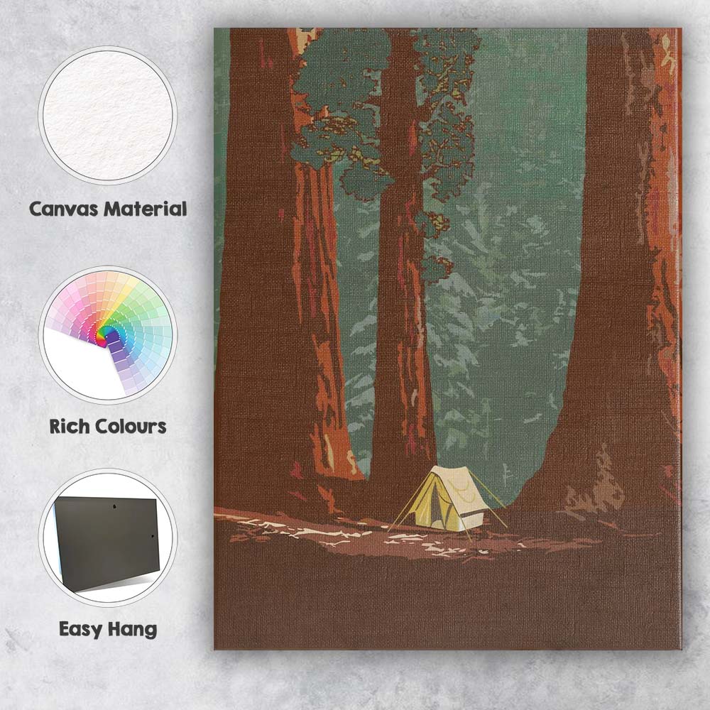 Minimalist Forest Camping Tent Woodland Landscape Illustration Canvas Wall Art Print Decor Picture Ready to Hang