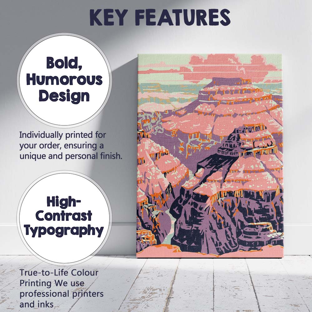 Pastel Grand Canyon Desert Landscape Travel Illustration Canvas Wall Art Print Decor Picture Ready to Hang