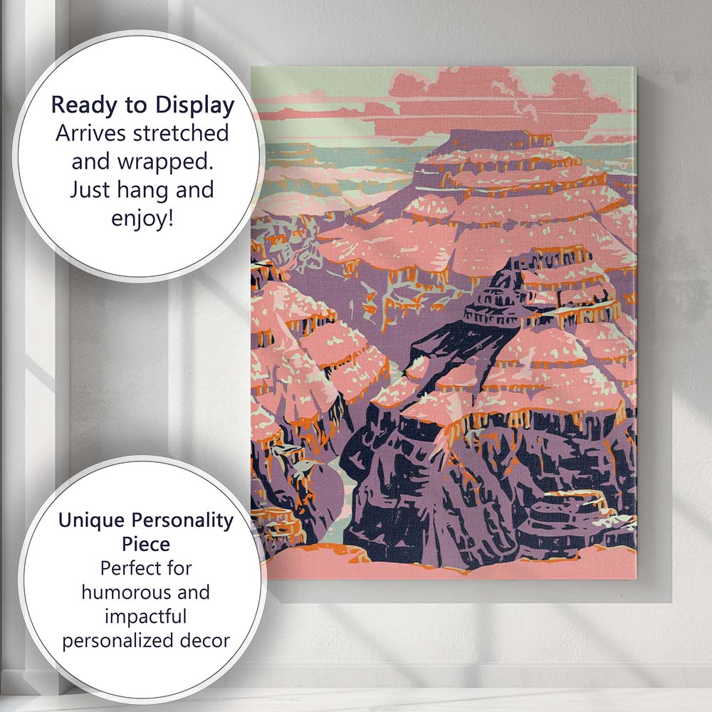 Pastel Grand Canyon Desert Landscape Travel Illustration Canvas Wall Art Print Decor Picture Ready to Hang