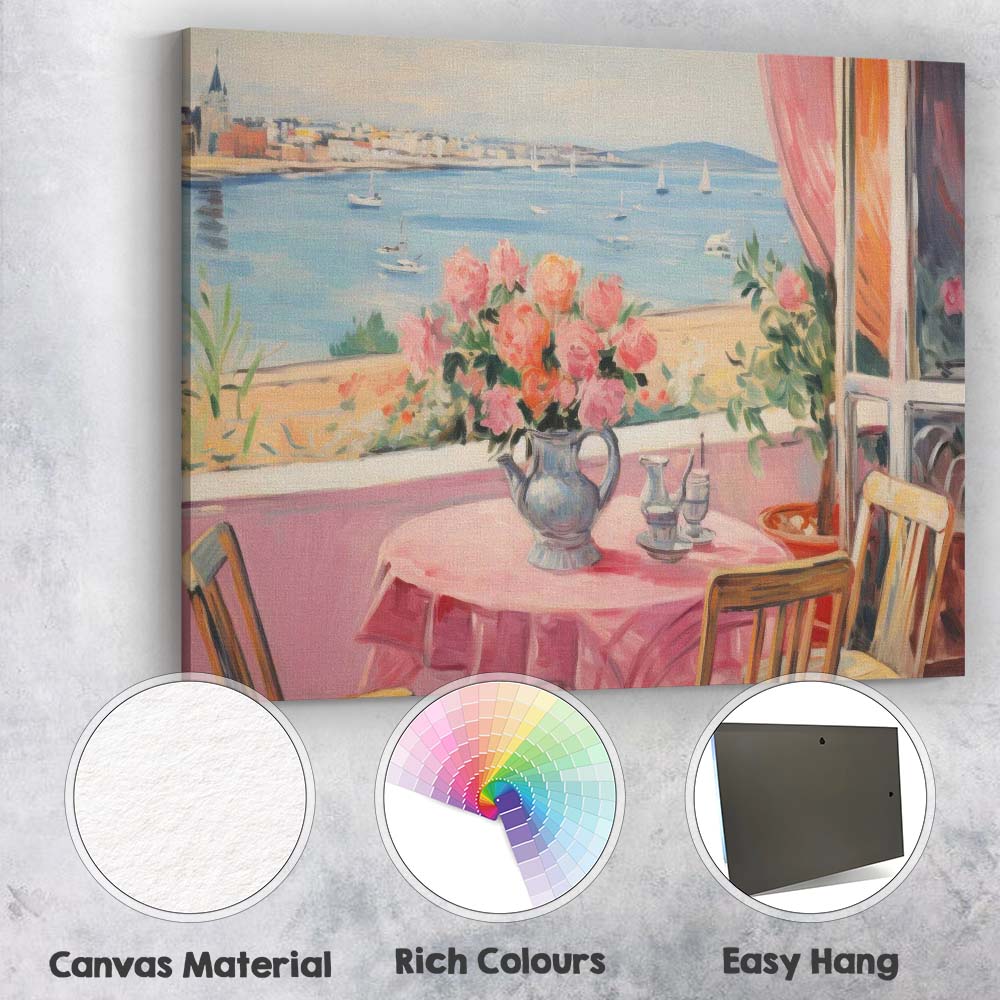 Romantic Coastal Window Sea View Floral Table Impressionist Canvas Wall Art Print Decor Picture Ready to Hang
