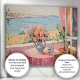 Romantic Coastal Window Sea View Floral Table Impressionist Canvas Wall Art Print Decor Picture Ready to Hang