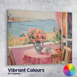 Romantic Coastal Window Sea View Floral Table Impressionist Canvas Wall Art Print Decor Picture Ready to Hang