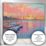 Pastel Harbour Marina Sunset Sailboats Cityscape Impressionist Canvas Wall Art Print Decor Picture Ready to Hang