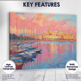 Pastel Harbour Marina Sunset Sailboats Cityscape Impressionist Canvas Wall Art Print Decor Picture Ready to Hang