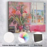 Elegant Pink Interior Tropical Plants Coastal View Impressionist Canvas Wall Art Print Decor Picture Ready to Hang