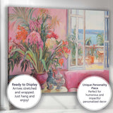 Elegant Pink Interior Tropical Plants Coastal View Impressionist Canvas Wall Art Print Decor Picture Ready to Hang
