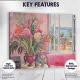 Elegant Pink Interior Tropical Plants Coastal View Impressionist Canvas Wall Art Print Decor Picture Ready to Hang