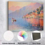Serene Lakeside Village Sunset Reflection Impressionist Landscape Canvas Wall Art Print Decor Picture Ready to Hang
