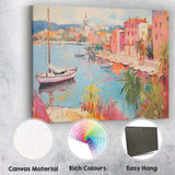 Mediterranean Coastal Harbour Pastel Sailboats Seaside Village Impressionist Canvas Wall Art Print Decor Picture Ready to Hang